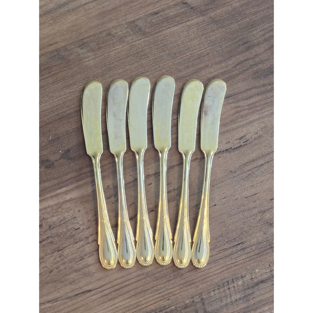 Vintage 24K Gold Plated Stainless Steel Butter Spreaders Japan Set of 6-SEE PICS